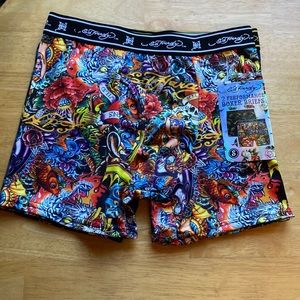 NEW MENS "ED HARDY 2 PACK S TATTOO PRINT PERFORMANCE BOXER BRIEFS